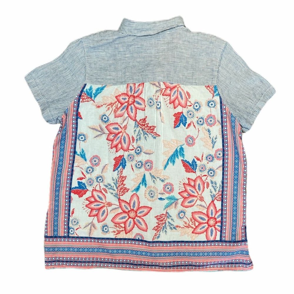 J Jill Womens Multicolor Floral Back Striped Collared Button Front Shirt -Size 8